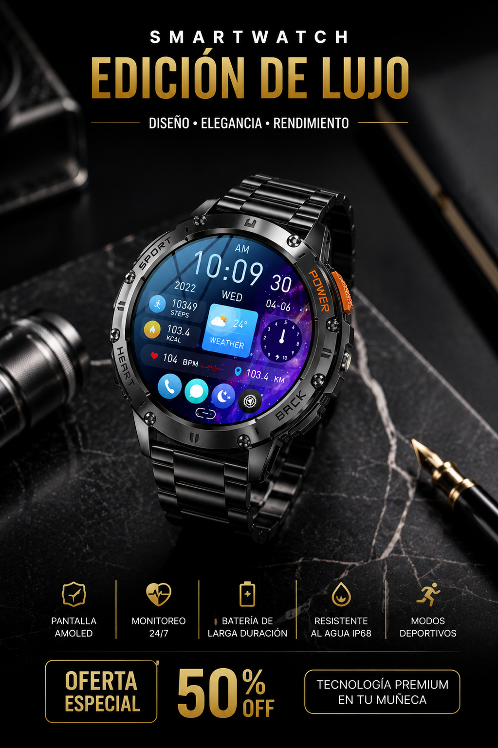 ⌚🔥smartwatch edicion de lujo diseño elegancia rendimiento 🖤✨