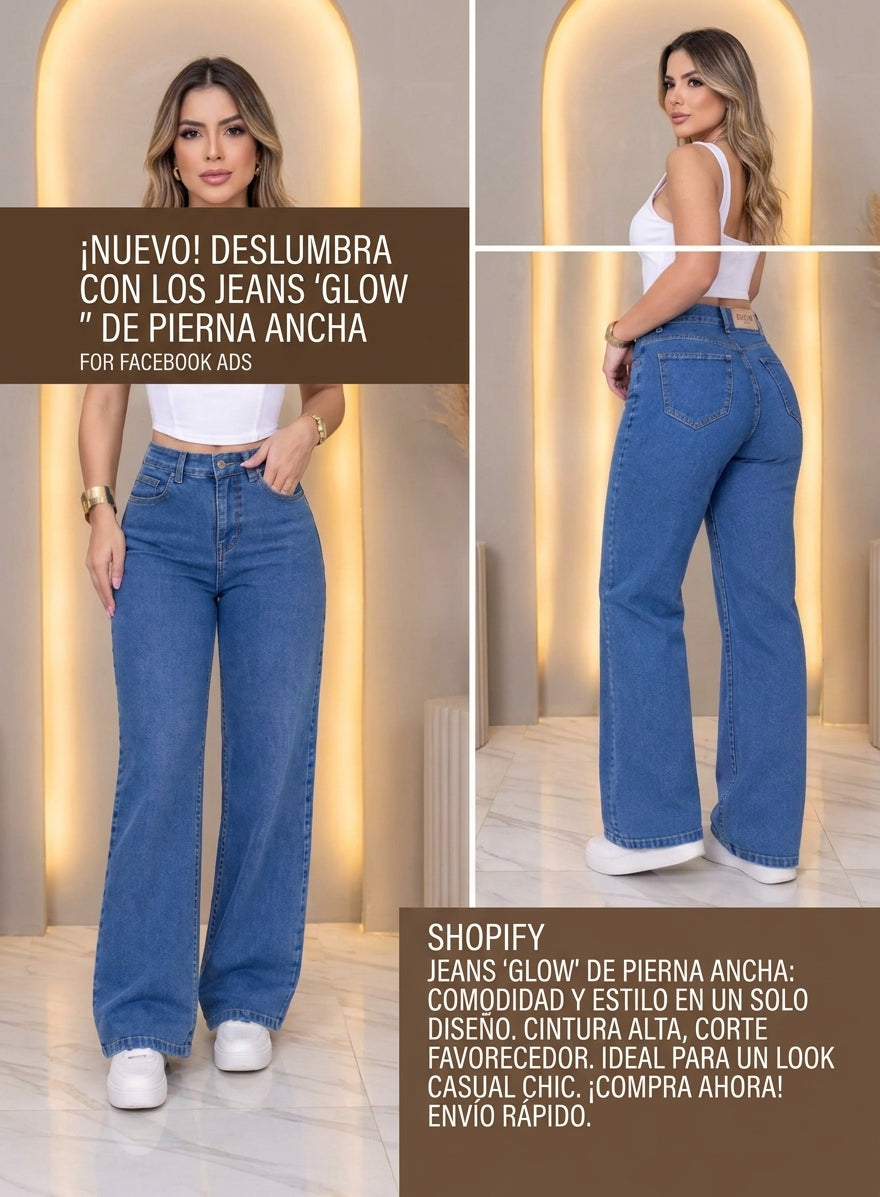 👖 Jeans de Tiro Alto y Pierna Ancha – Elegancia y Comodidad