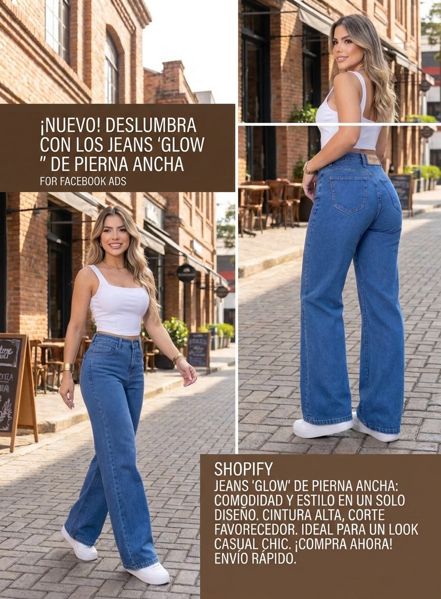 👖 Jeans de Tiro Alto y Pierna Ancha – Elegancia y Comodidad
