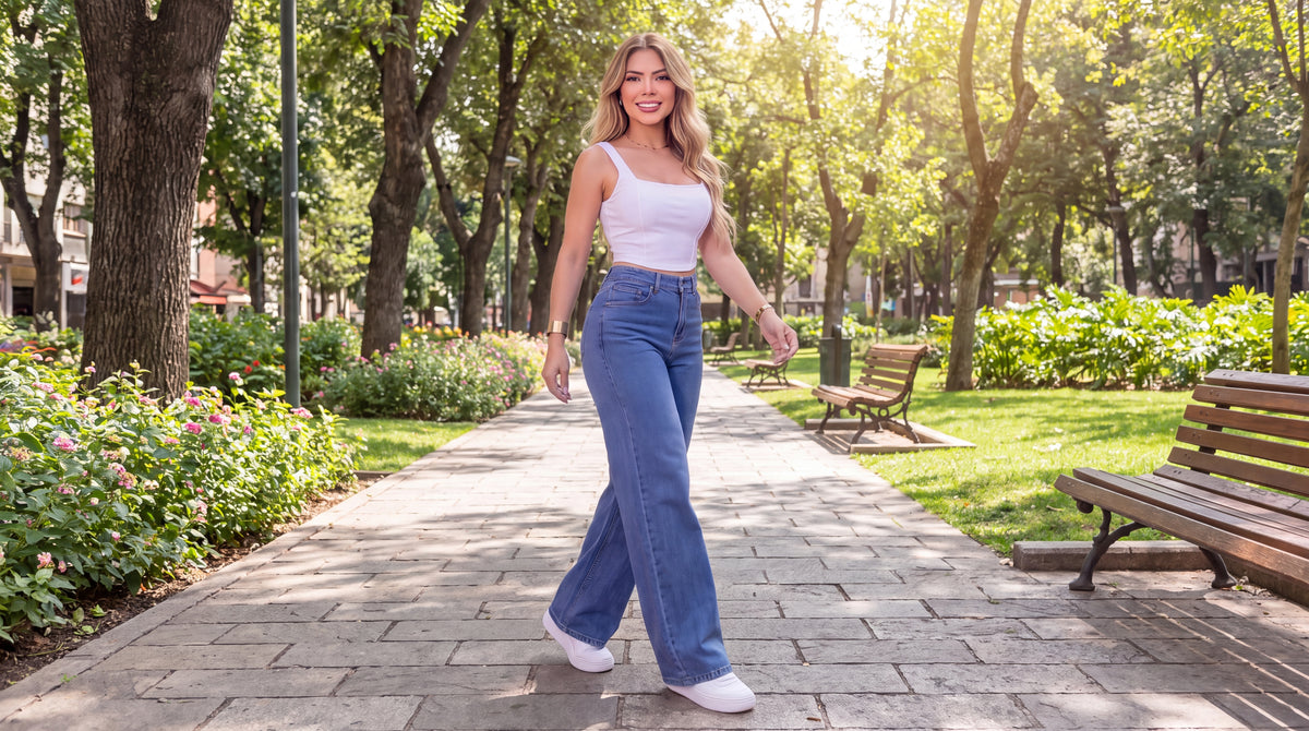 👖 Jeans de Tiro Alto y Pierna Ancha – Elegancia y Comodidad