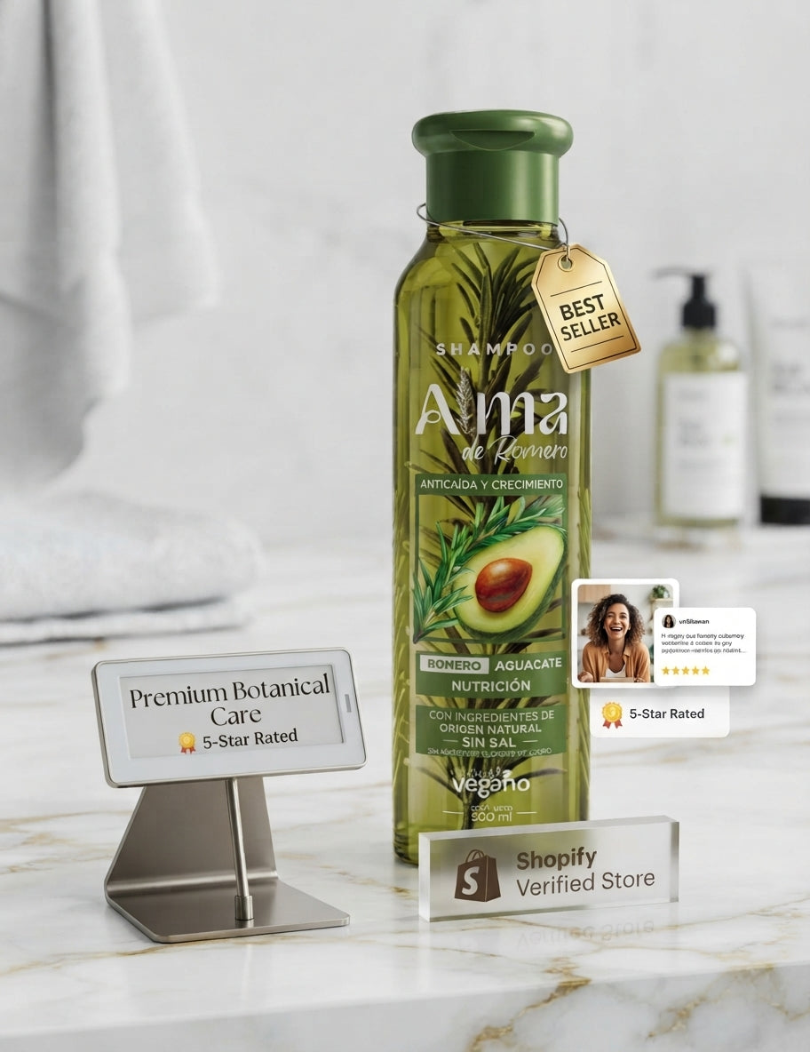 🌿 SHAMPOO ALMA DE ROMERO Nutrición y cuidado para un cabello que luce más fuerte, sano y hermoso