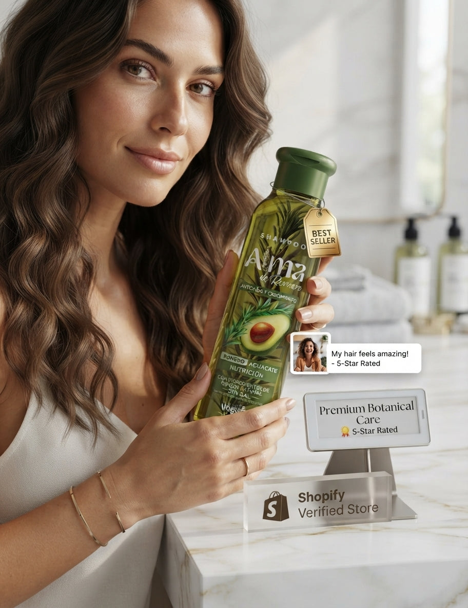 🌿 SHAMPOO ALMA DE ROMERO Nutrición y cuidado para un cabello que luce más fuerte, sano y hermoso
