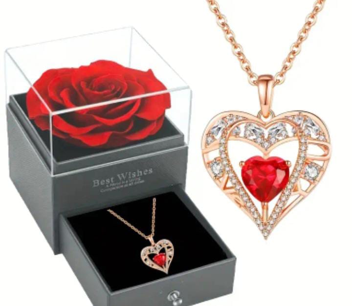 💎Caja de regalo de rosa eterna collar en baño de oro de amor💎