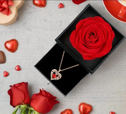 💎Caja de regalo de rosa eterna collar en baño de oro de amor💎