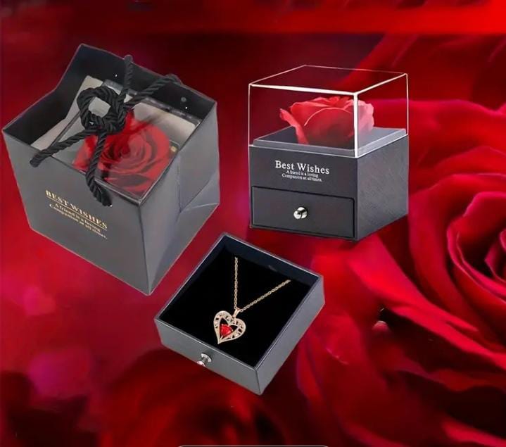 💎Caja de regalo de rosa eterna collar en baño de oro de amor💎