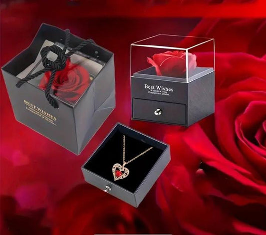 💎Caja de regalo de rosa eterna collar en baño de oro de amor💎
