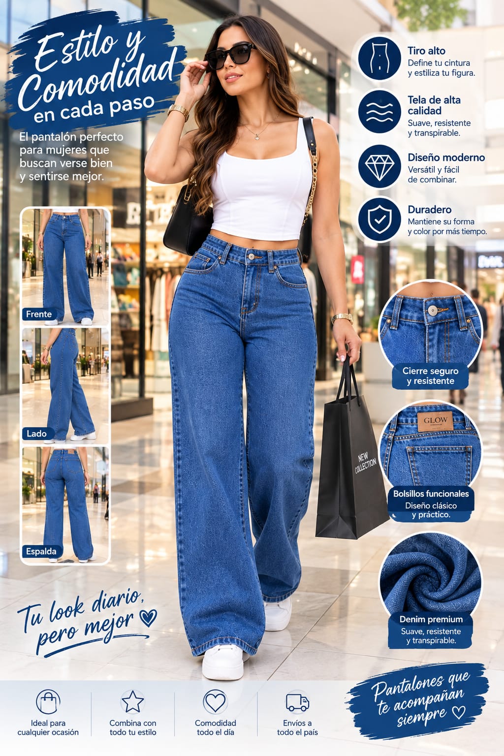 👖 Jeans de Tiro Alto y Pierna Ancha – Elegancia y Comodidad