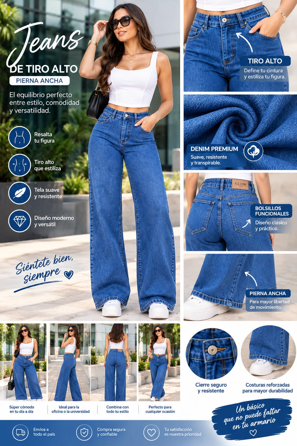 👖 Jeans de Tiro Alto y Pierna Ancha – Elegancia y Comodidad